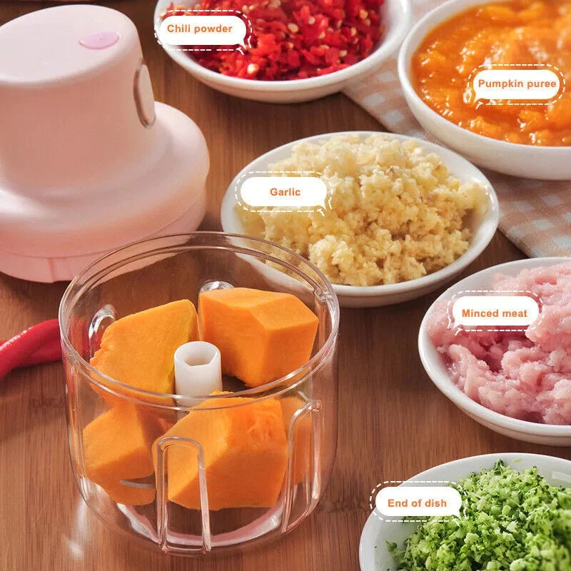 Mini Electric Food Chopper – USB Rechargeable Portable Vegetable Cutter & Garlic Mincer for Fruits, Vegetables, Herbs & Meat