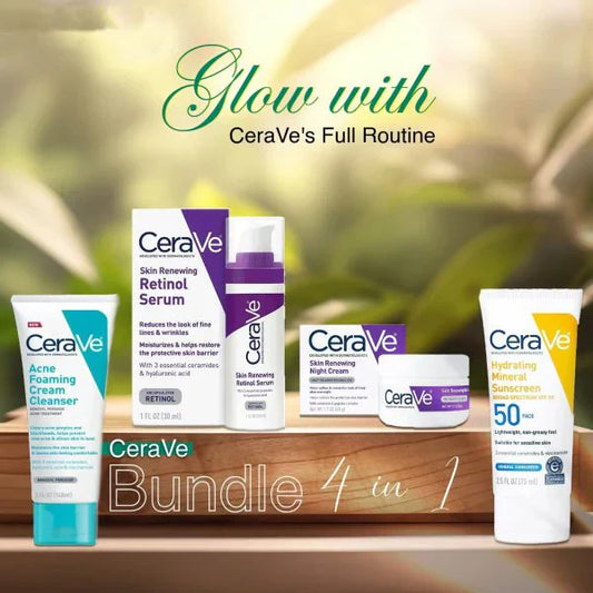 CeraVe skincare products arranged on a wooden surface with a blurred green background, featuring a selection of cleansers, moisturizers, and treatment products designed to support hydration and maintain the skin’s natural protective barrier.