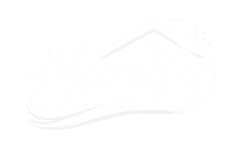 White decorative home logo decal featuring a stylized house outline, stars, and the word “Home” in elegant script on a clean white background.