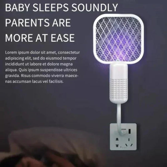 White electronic mosquito repellent device mounted on a wall, promoting a peaceful sleeping environment for babies and added comfort for parents with quiet and effective insect protection.